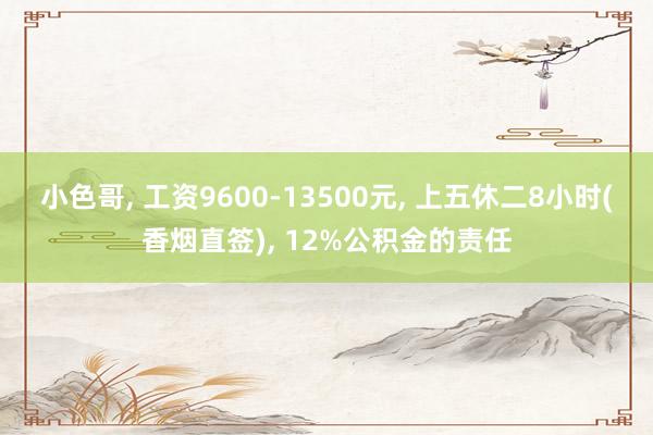 小色哥， 工资9600-13500元， 上五休二8小时(香烟直签)， 12%公积金的责任
